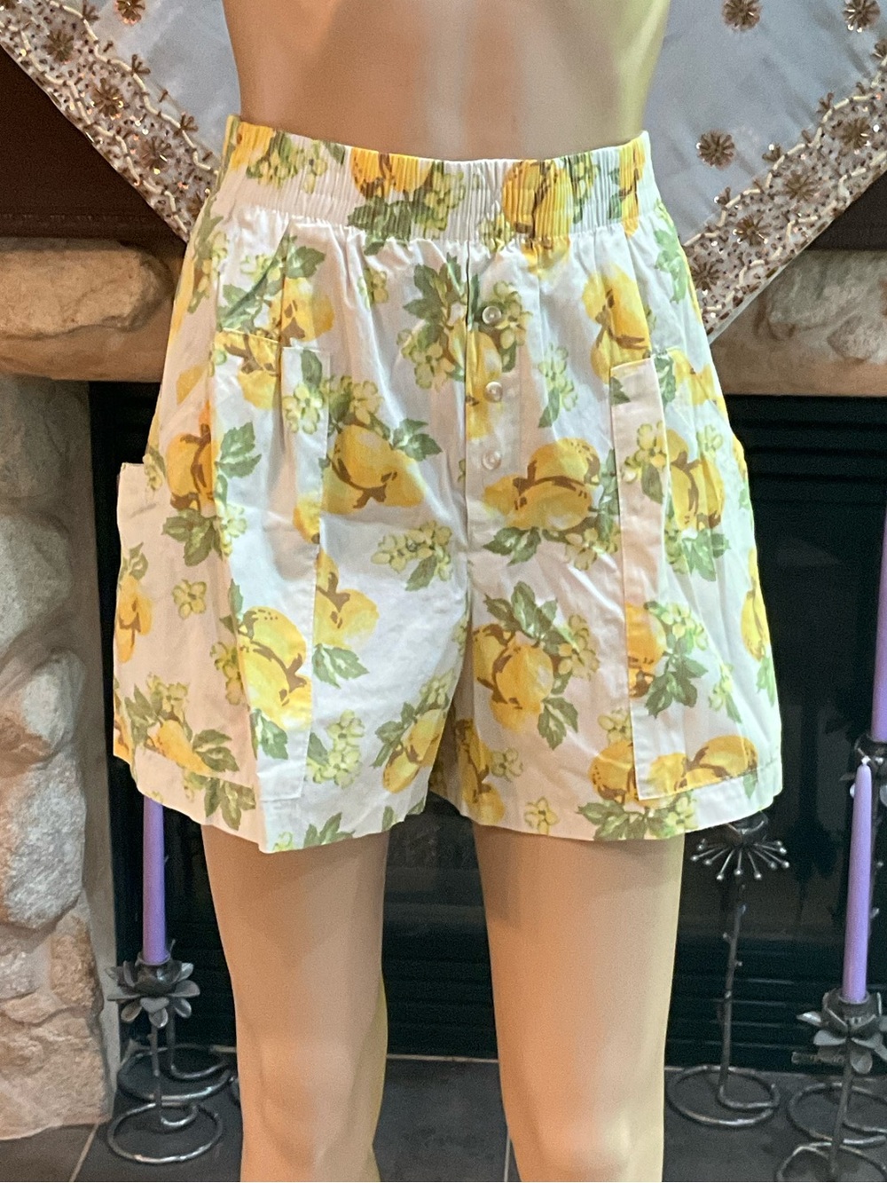 Urban outfitters White Shorts with Yellow Lemon Print